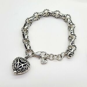 Brighton "BIBI SCROLL" Intricate Openwork Scrolled Heart Charm Bracelet! Retired